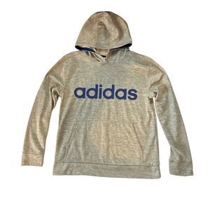 Adidas Youth Gray Logo Hoodie Size Large (14/16) Blue Spellout Pullover